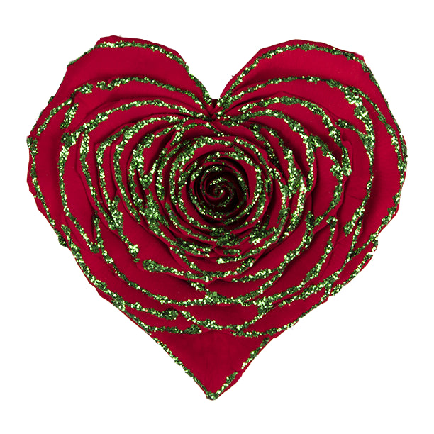 Longlife Rozenhartje rood groene glitter - Rosuz