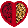 Chocolade box rood velvet met rode rozen en gouden longlife rozen